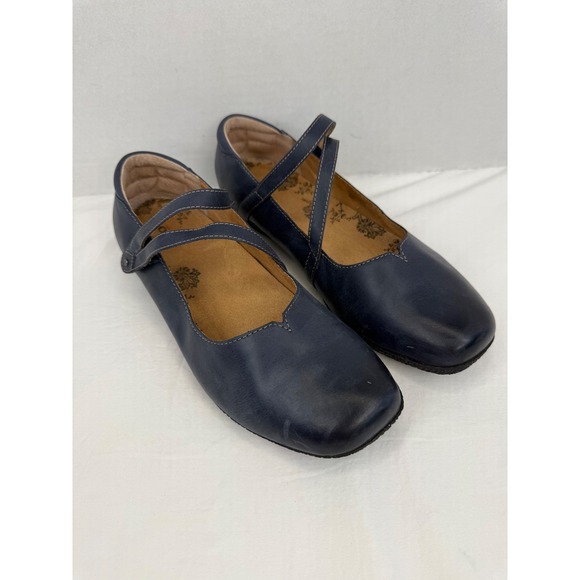 Taos Shoes - Taos BNR-14209 Navy Blue Leather Double Strap Mary Jane Flats Womens 11